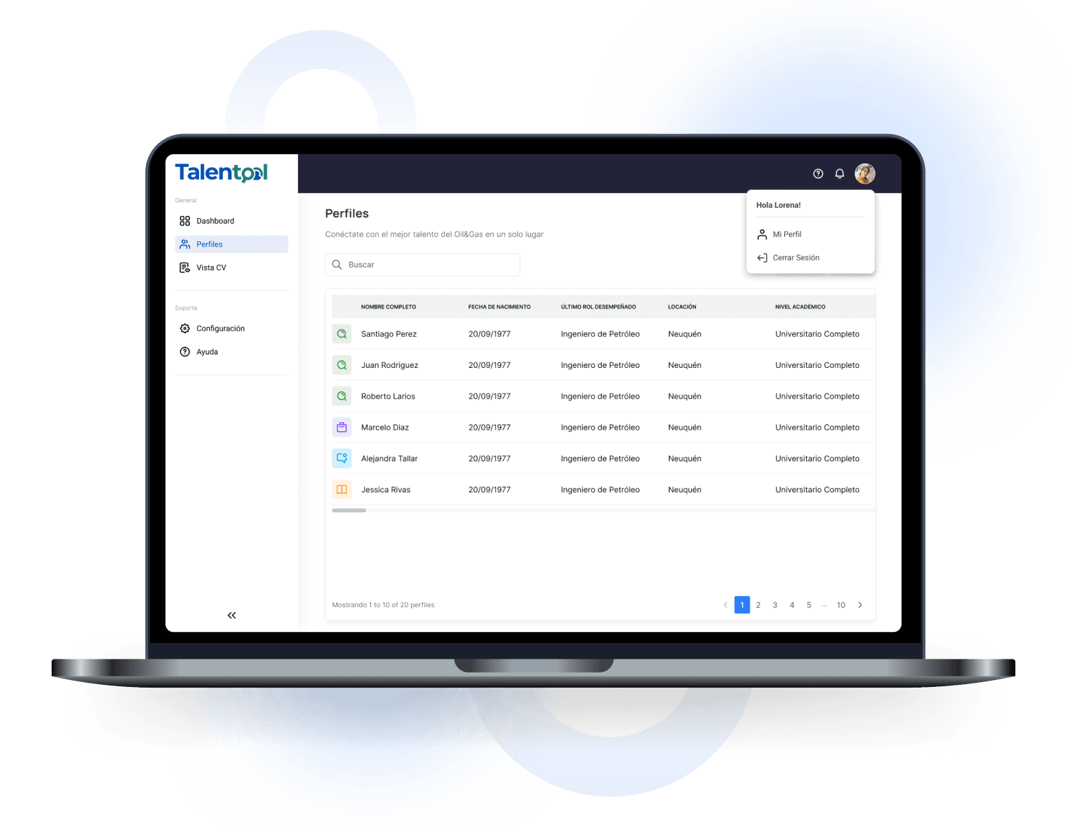 Dashboard ejemplo de administración